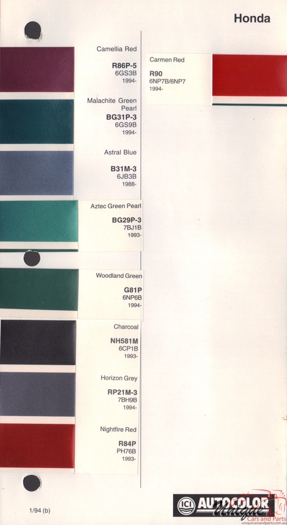 1993-1994 Honda Paint Charts Autocolor 2